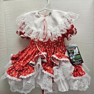 New Lid’l Dolly’s Toddler Girl Red Dress White Ruffle Lace Full Circle 2T Wow